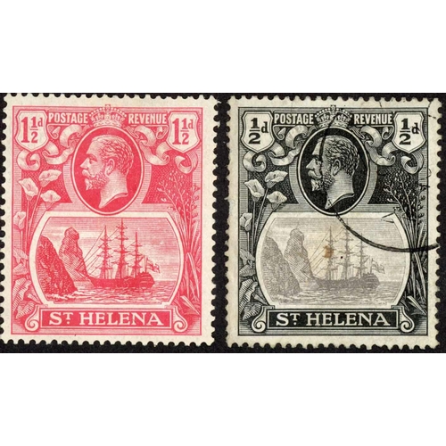 614 - 1923 KGV VARIETY: ½d grey & black with torn flag variety. Fine used. Also 1½d rose-red with the same... 