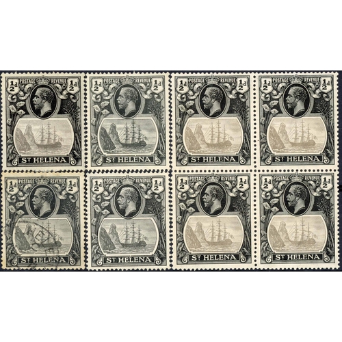 615 - 1923 KGV VARIETY: ½d grey & black (shades), with  a block of four (toned gum), two singles inc. a li... 