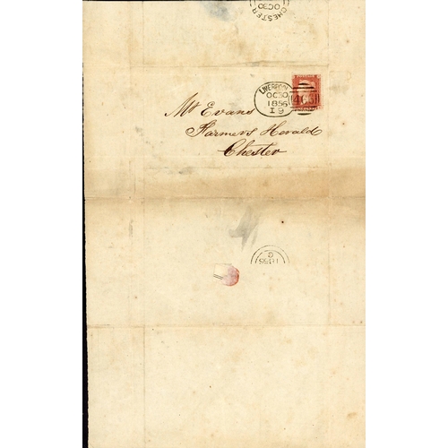 1021 - LATER 1850s PRINTED CONTENTS INC. MAP, POSTER. P. CURRENT, 1d PINK & LLOYD'S REGISTER WITH 2d BLUE; ... 