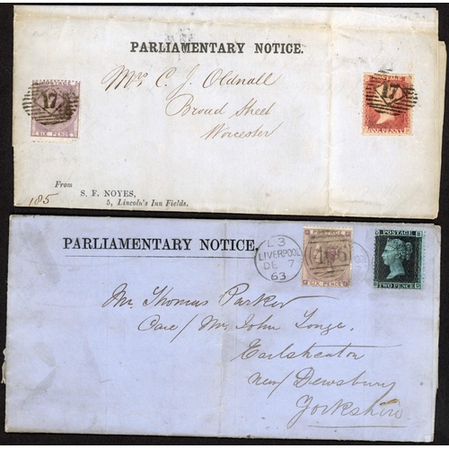 1046 - PARLIAMENTARY NOTICE TRIO WITH 6d+1d, 6d+2d BLUE OR 2d BLUE WITH RARE LONDON 