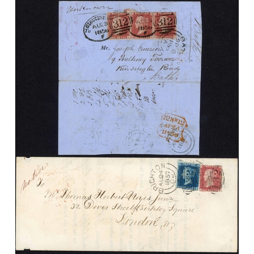 1062 - SPOON/SIDEWAYS DUPLEX CANCELS ON 3d NOTICE-RATE COVERS - ONE WITH 1d+2d - ETC.; Unusual 232 Aug. 185... 