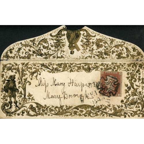 1125 - SUPERB BLACK & GOLD PRINTED DECORATIVE ENVELOPE WITH 1d RED TIED BY DISTINCTIVE DUBLIN MX; Extraordi... 