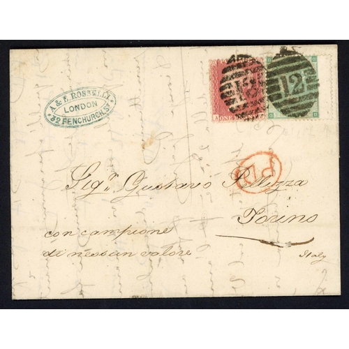 1129 - SAMPLES OF NO VALUE ENDORSED QV LATE FEE PAID COVER TO ITALY WITH BOTH 