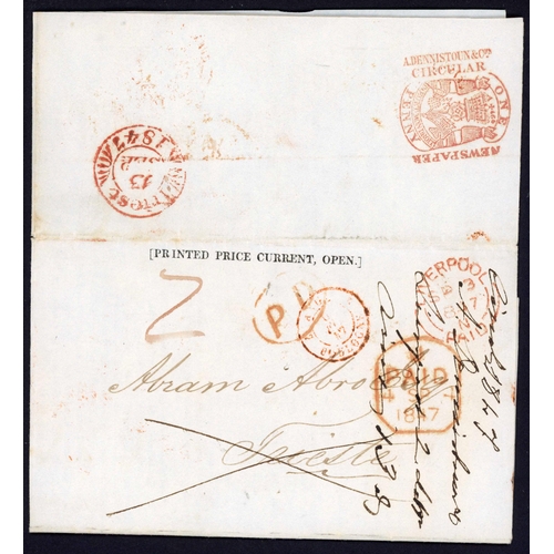 1138 - PRICES CURRENT COVERS WITH TAX STAMPS  (G.B. POSTAGE FREE) TO DANZIG/BAVARIA/TRIESTE; 1847 EL Liverp... 