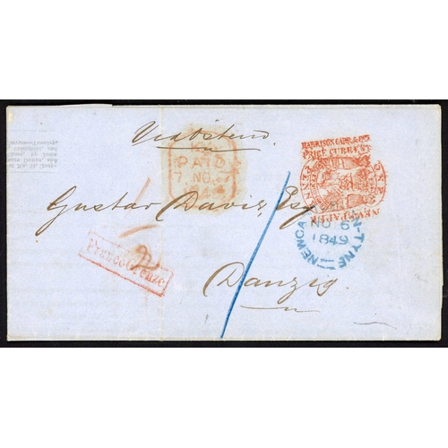 1138 - PRICES CURRENT COVERS WITH TAX STAMPS  (G.B. POSTAGE FREE) TO DANZIG/BAVARIA/TRIESTE; 1847 EL Liverp... 