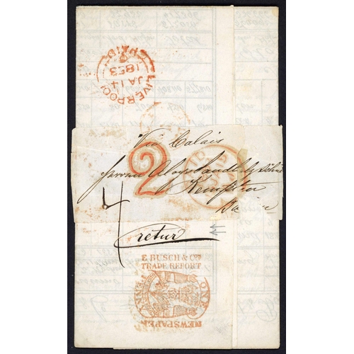 1141 - PRICES CURRENT COVERS WITH TAX STAMPS  (G.B. POSTAGE FREE) TO GERMAN STATES, AUSTRIA  & FRANCE; 1853... 