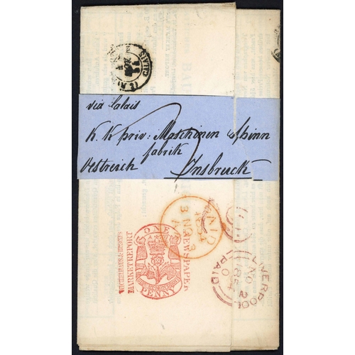 1141 - PRICES CURRENT COVERS WITH TAX STAMPS  (G.B. POSTAGE FREE) TO GERMAN STATES, AUSTRIA  & FRANCE; 1853... 