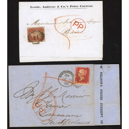 1148 - SWITZERLAND - PRICES CURRENT 1d/2d-RATE COVERS + UNUSUAL REGD. PRINTED PAPERS RATE; c.1854-68 Prices... 