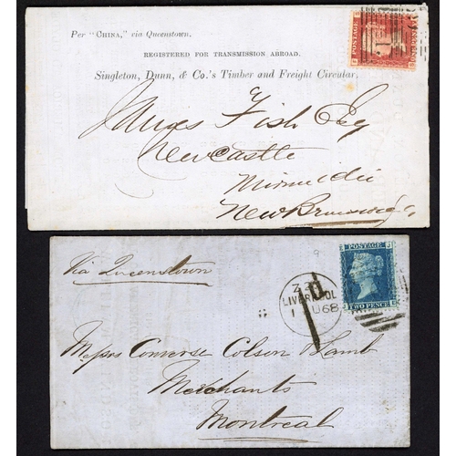 1163 - CANADA/B.N.A. - 1d RED/2d BLUE SINGLE-FRANKING COVERS TO NEW BRUNSWICK OR CANADA; 1867-74 covers sen... 