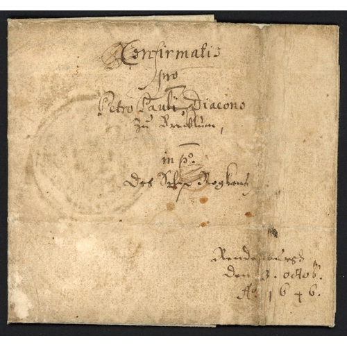 1171 - LETTER BEARING SIGNATURE OF KING CHRISTIAN IV OF DENMARK: 3 Oct. 1646 EL to Knight Lutz von Abelfelt... 