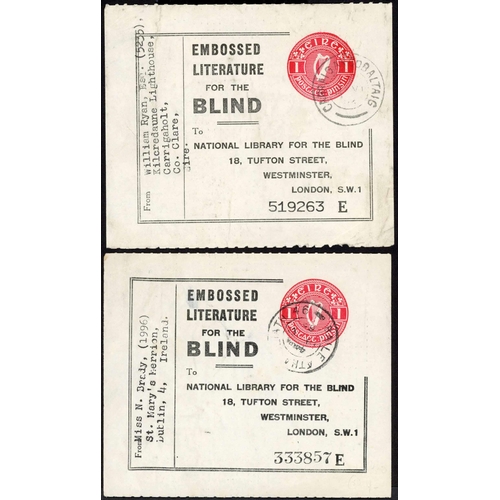 1172 - IRELAND - STAMPED TO ORDER STATIONERY: 1962/3 pair of labels stamped for 1d in red, for book parcel ... 