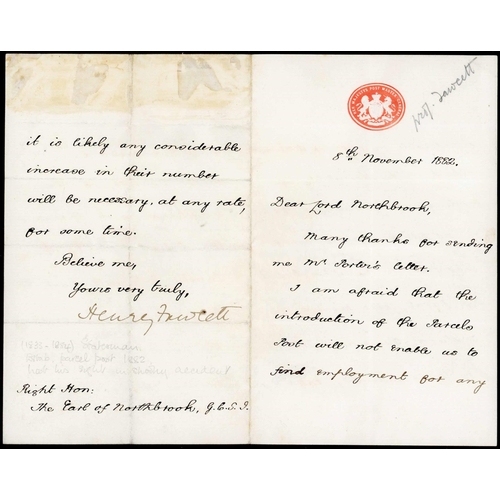 1174 - HENRY FAWCETT, POSTMASTER GENERAL: Group of letters (+ 1 env.) ex Henry Fawcett, Postmaster General ... 