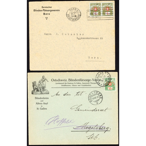 1180 - SWITZERLAND - MAINLY 1914-30: Group of covers, cards & Braille sheets inc. 14 July 1914 env. (with B... 