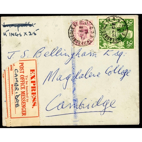 1193 - 1951 EXPRESS & TELEGRAM  ITEMS: 27 Feb. 1951 env. sent express from London to Cambridge with 6d & 2/... 