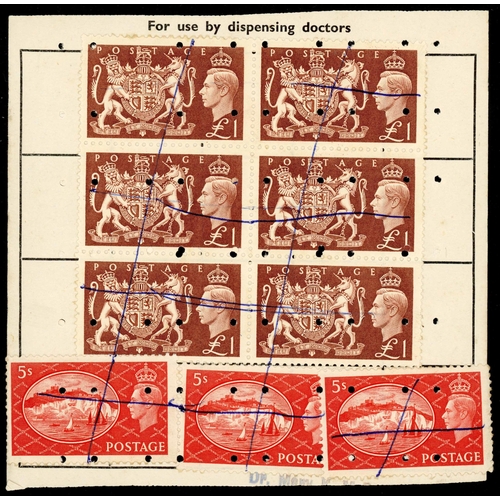 1195 - 1955 THREE NATIONAL HEALTH SERVICE PRESCRIPTION STAMP  FORMS: 1955 N.H.S. forms (3) issued by the we... 