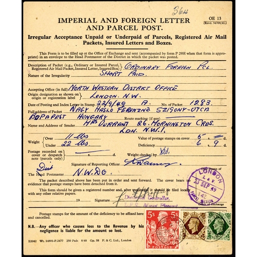 1199 - 1946-49 - MAIL TO CZECHOSLOVAKIA & HUNGARY: 30 Dec. 1946 5½d registered env. uprated with 2½d + pair... 