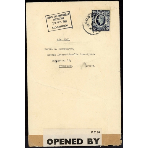 1204 - 1942 COVER TO SWEDEN: 11 April 1942 censored env. from London by ABA carrier to Stockholm bearing a ... 