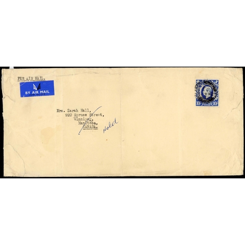 1208 - 1951-54 MAIL TO CANADA inc. 24 Aug. 1951 env.  from Glasgow to Winnipeg bearing a single 10/- dark b... 