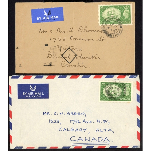 1208 - 1951-54 MAIL TO CANADA inc. 24 Aug. 1951 env.  from Glasgow to Winnipeg bearing a single 10/- dark b... 