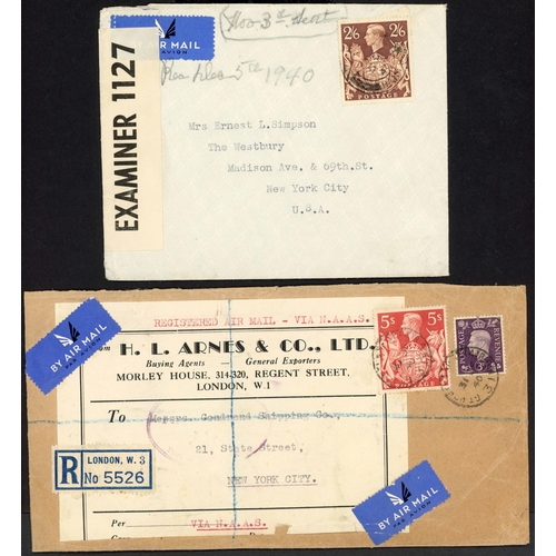 1211 - 1940-41 USA - INCLUDING HAWAII; An interesting group of covers (8) inc. 2 Oct. 1940 censored env. fr... 