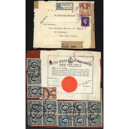 1217 - 1941 USA - THREE INTERESTING ITEMS: 16 July 1941 part British Board of Film Censors box top used fro... 