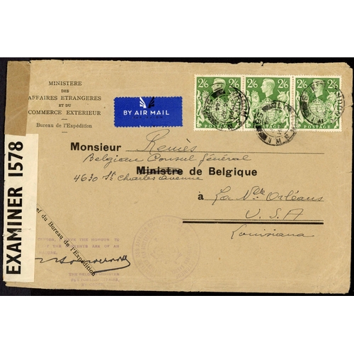 1222 - 1944-49 USA - LATE WWII & POST WAR ITEMS inc. 24 April 1944 honour env. from the Belgium embassy Lon... 