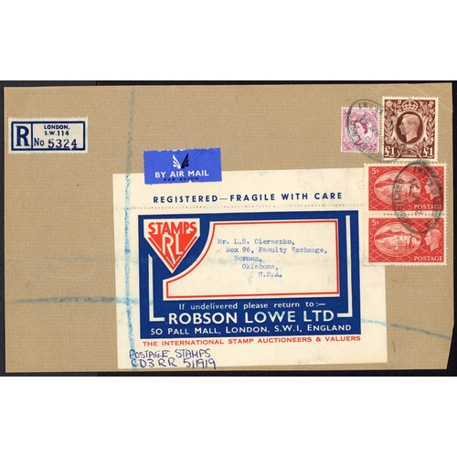 1226 - 1952-55 USA - FESTIVAL HIGH VALUES ON COVERS inc. 6 Oct. 1952 8½d registered env. uprated with 3d, 1... 