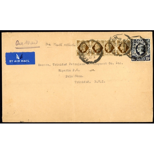 1232 - 1941-45 TRINIDAD - FOUR ITEMS BY NAAS  AT THE 2/- PER ½OZ RATE: 1 July 1941 env.  from London to Tri... 