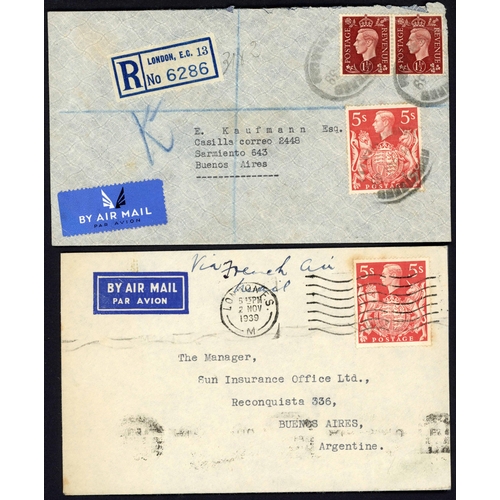 1233 - ARGENTINA - 1939-40 HIGH RATE COVERS inc. 21 Oct. 1939 env. from London to Buenos Aires bearing 5/- ... 