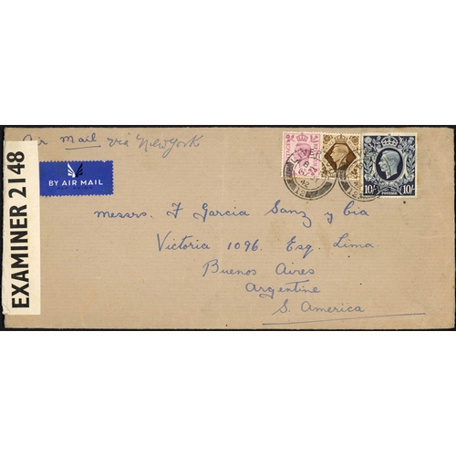 1238 - ARGENTINA -1942-43 WWII PERIOD COVERS inc. 30 July 1942 censored env. from Liverpool to Buenos Aires... 