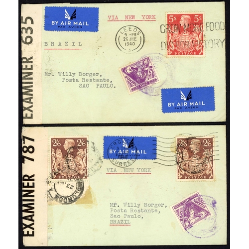 1242 - BRAZIL - THREE POSTAGE DUE ITEMS: 16 Nov. 1939 env. from Hull to Rio De Janeiro by Air France bearin... 