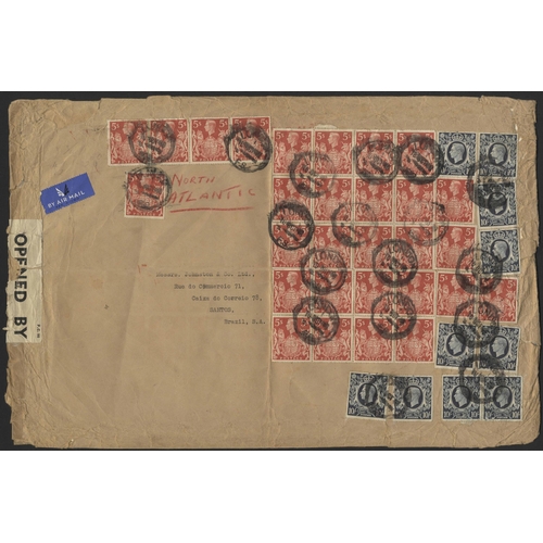 1244 - BRAZIL - MAGNIFICENT HIGH VALUE COVER: 10 Oct. 1940 large (380 x 255 mm) env. censored from London b... 