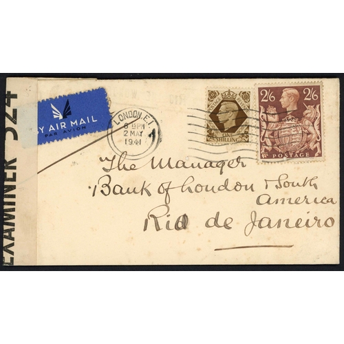 1246 - BRAZIL - FOUR CENSORED COVERS - ONE POSSIBLE FIRST FLIGHT: 1 May 1941 env. from London by all the wa... 