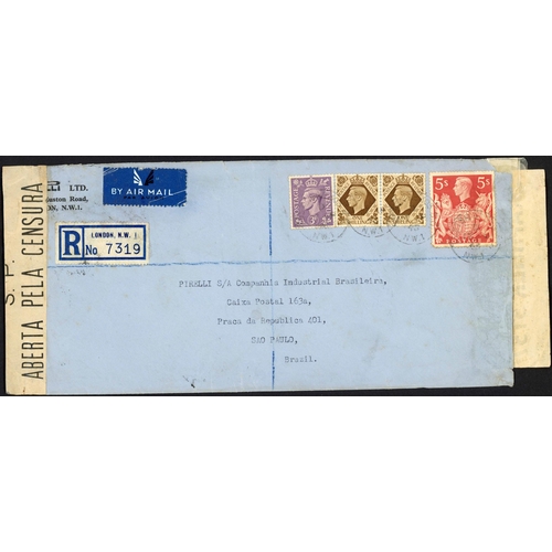 1246 - BRAZIL - FOUR CENSORED COVERS - ONE POSSIBLE FIRST FLIGHT: 1 May 1941 env. from London by all the wa... 