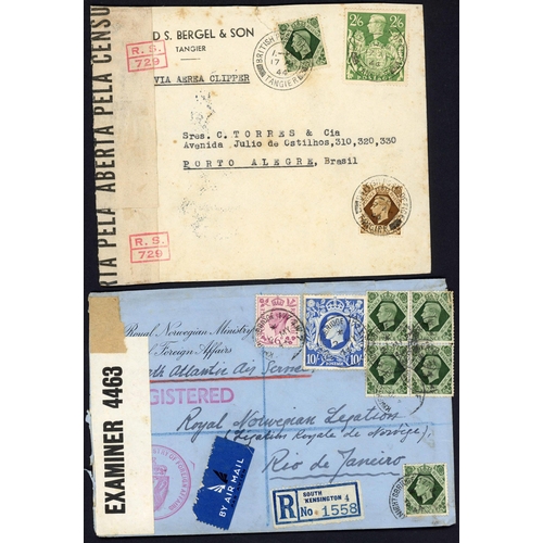 1248 - BRAZIL - UNUSUAL COVERS inc. 17 July 1943 censored env. from UK to Porto Alegre with 1/- & 2/6d gree... 