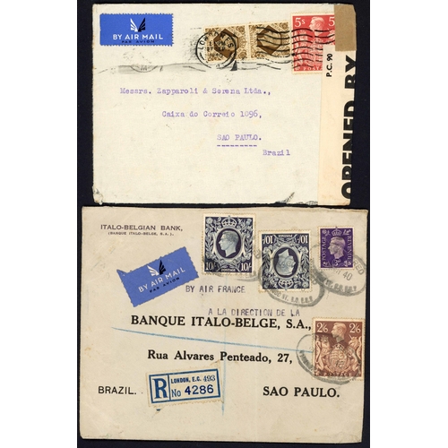 1250 - BRAZIL - TWO DIFFERENT RATE COVERS: 20 May 1940 env. registered from London to Sao Paulo bearing 3d,... 