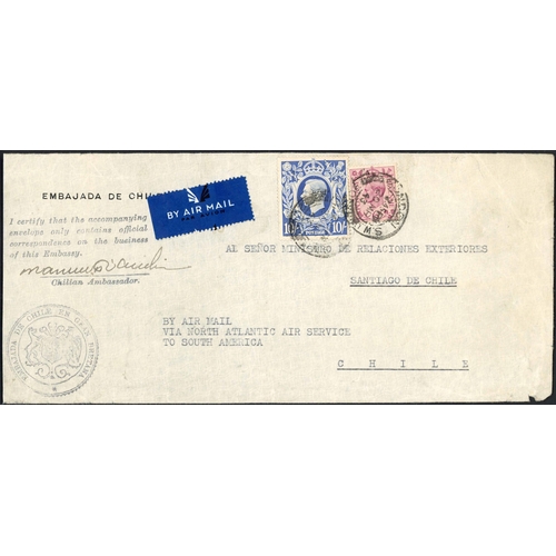 1252 - CHILE - 1940-43 FOUR HIGH VALUES USED ON SEPARATE COVERS: 10 May 1940 env. from Derby to Santiago wi... 