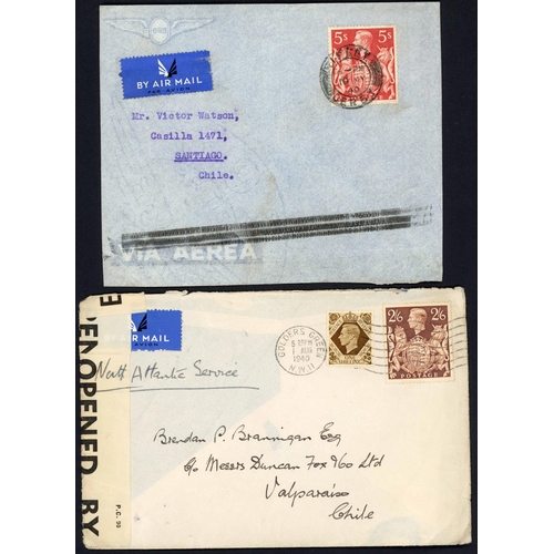 1252 - CHILE - 1940-43 FOUR HIGH VALUES USED ON SEPARATE COVERS: 10 May 1940 env. from Derby to Santiago wi... 