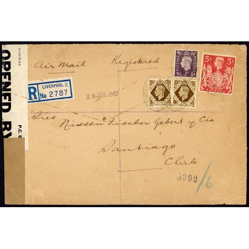 1253 - CHILE - SCARCE CENSORED COVER, ETC. inc. 25 Jan. 1941 env. from Bournemouth to Chile bearing 6d pair... 