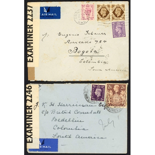 1255 - COLOMBIA - RARE DESTINATION: 18 June 1941 and 11 Sept. 1943 censored envs. from UK to Colombia beari... 