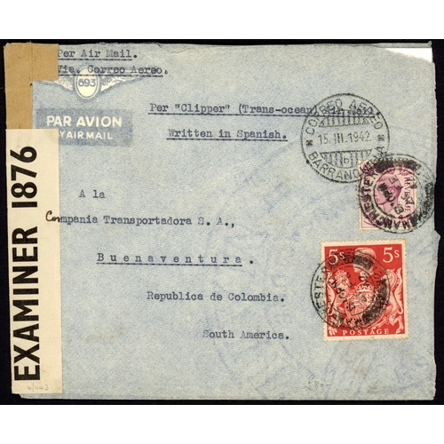 1255 - COLOMBIA - RARE DESTINATION: 18 June 1941 and 11 Sept. 1943 censored envs. from UK to Colombia beari... 