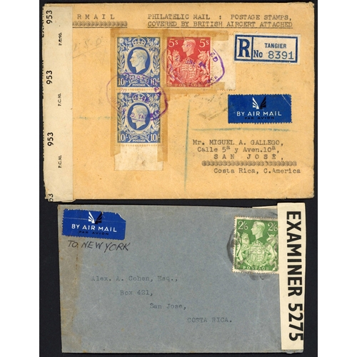 1256 - COSTA RICA - RARE DESTINATION c.1943 env. censored from St Albans by sea to New York and then by air... 