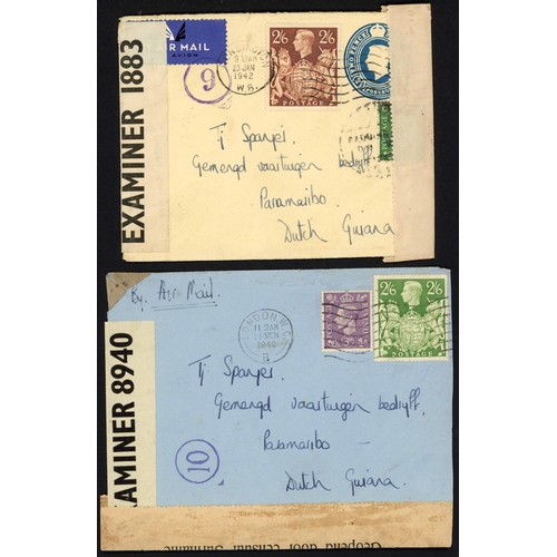 1258 - GUIANA - DUTCH & BRITISH: 22 Jan. 1942 censored 2½d env. from London to Paramaribo uprated with 2/6d... 