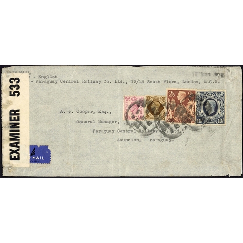 1259 - PARAGUAY - RARE DESTINATION: 3 Jan. 1942 censored env. from London to Paraguay bearing 6d, 1/-, 2/6d... 