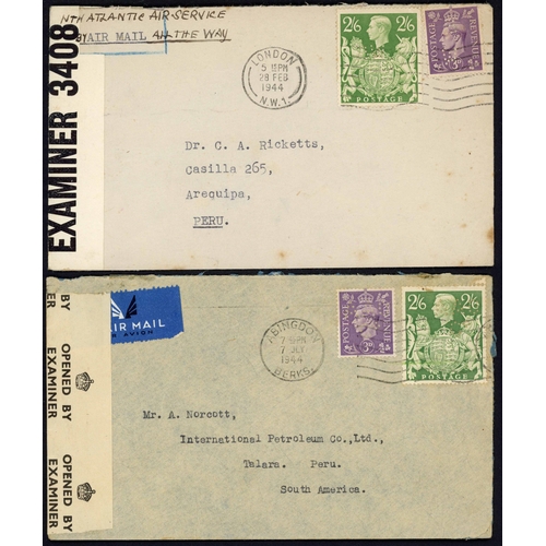 1260 - PERU - SIX GOOD COVERS - ONE OF SAMPLES inc. 13 June 1942 an env. of samples charged as a letter fro... 