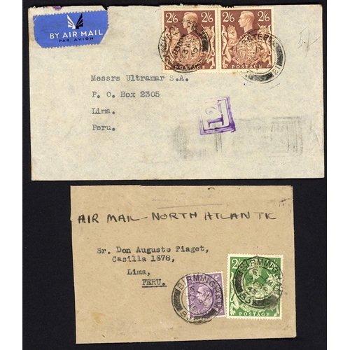 1260 - PERU - SIX GOOD COVERS - ONE OF SAMPLES inc. 13 June 1942 an env. of samples charged as a letter fro... 