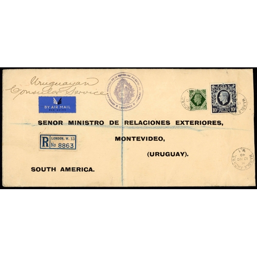 1262 - URUGUAY - THREE GOOD COVERS  inc. 13 Nov. 1939 env. registered and sent by the Uruguayan consular se... 