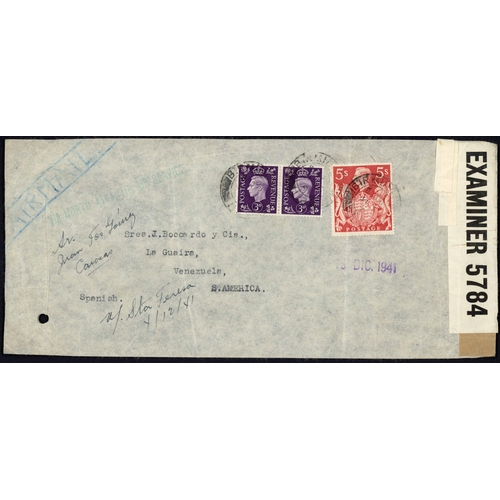 1264 - VENEZUELA - FOUR GOOD COVERS: 31 Oct. 1941 censored env. from Birmingham to La Guayra bearing 3d pai... 