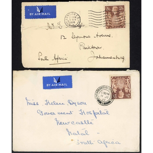 1267 - SOUTH AFRICA - 1939-43  WWII PERIOD: 11 Dec. 1939 env. from Scarborough to Natal with a single 1939 ... 