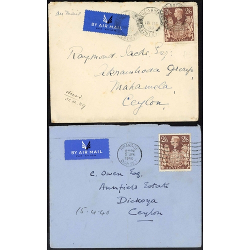 1274 - BURMA - CEYLON & PAKISTAN - 1938-51: 18 Dec. 1939 env. from Weston to Ceylon bearing a single 2/6d b... 